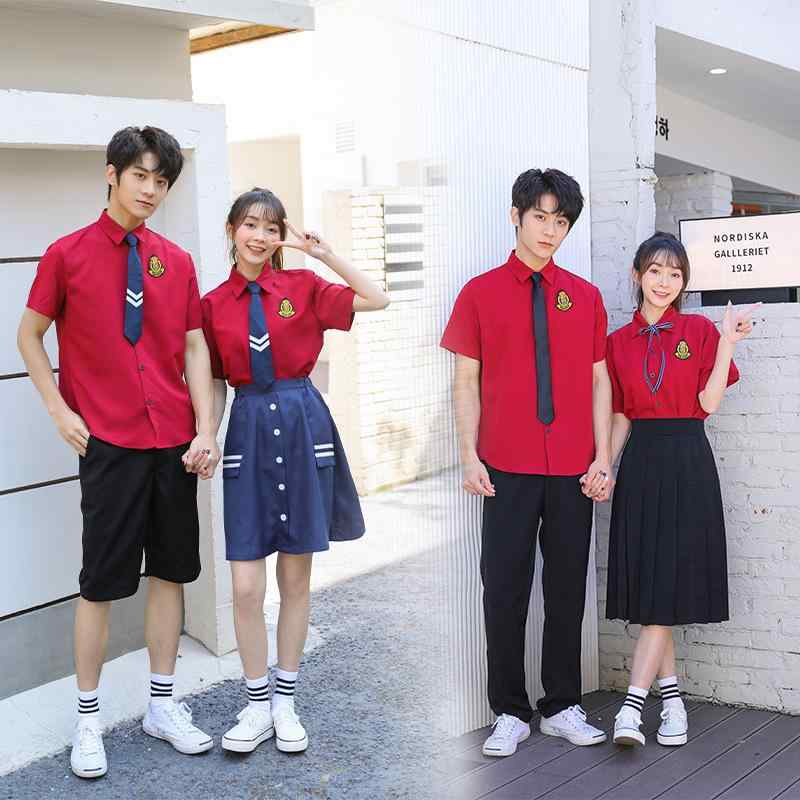 夏物 ユニフォーム レディース 紅色プルオーバー 黒長ズボン セットアップ 公演服