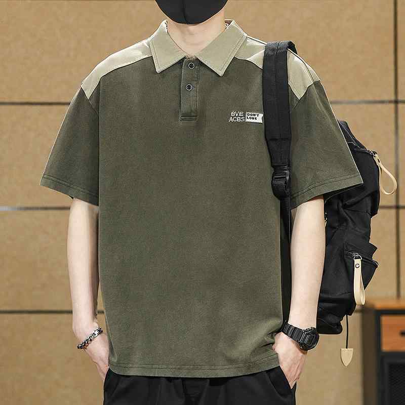 POLOプルオーバー メンズ 半袖 炒塩洗水 不?称 ・靭接 休? 体恤 ?松 文字 刺? ??色 ?松 ?古