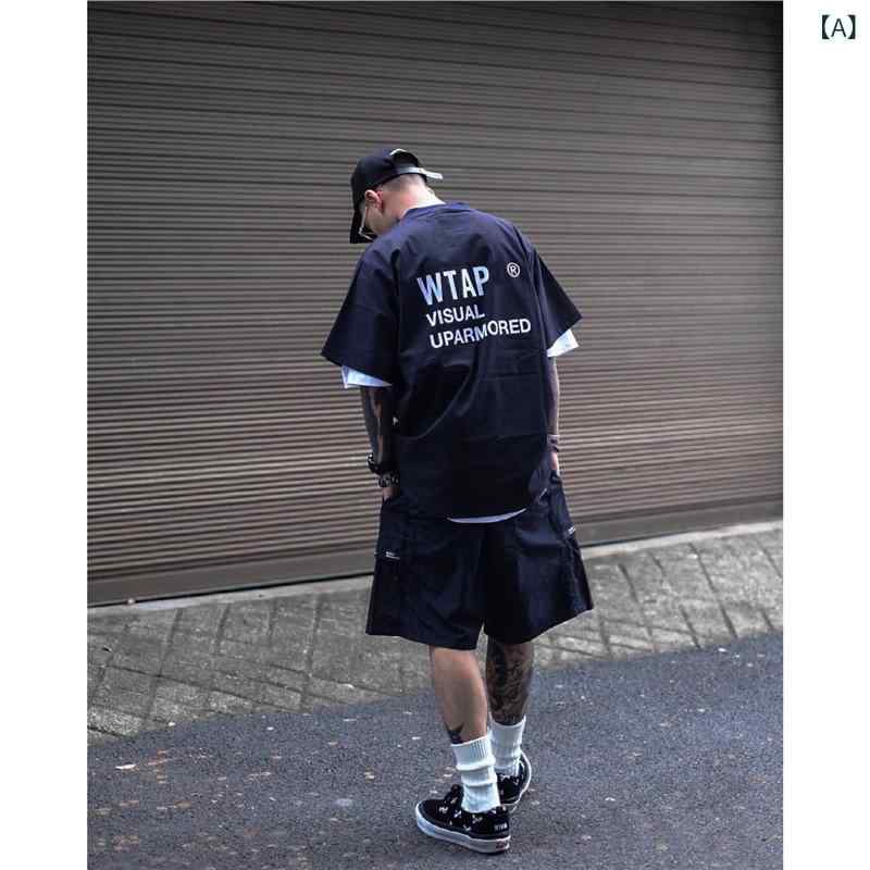 日本 式 WTAPS SMOKE 軍事 風 半袖 t ティーシャツ ゆるい 心地好い 速 乾 混紡 透かし彫り 布 成人男性 潮 牌 23 SS
