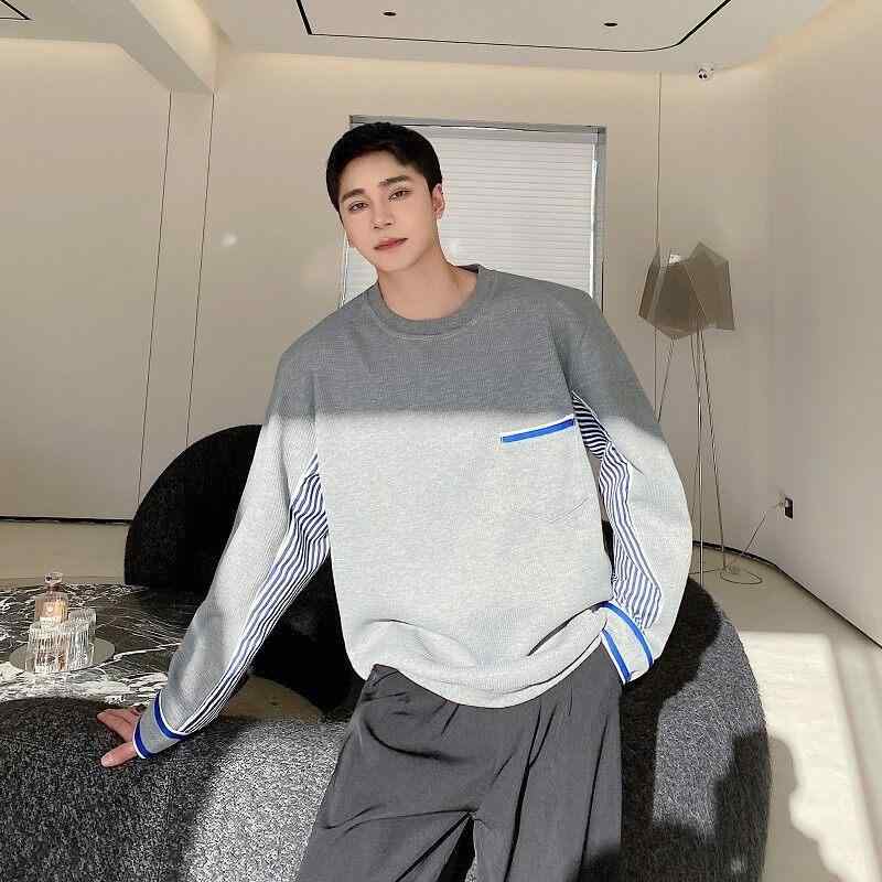 トップス メンズ 春服 長袖ティーシャツ 縞模様 うつり変わり 労働者の一団のど首 心地好い ゆったり 好いたらしい 今めかしい