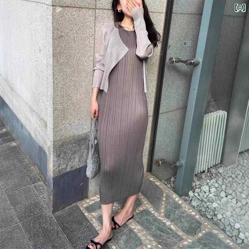 三宅 レディース 筋目 御召しもの 朱夏 ロング ハイエンド か細い 引っ切り無い ノースリーブ ベストロングスカートスリムワンステップスカート