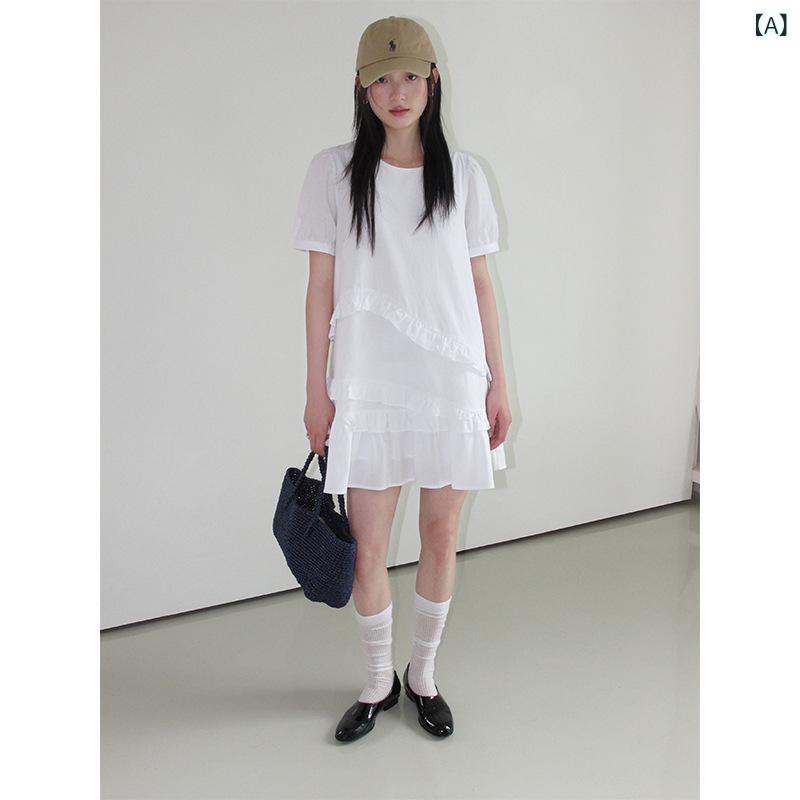Yifu 韓国 手ぬるい スピード競技 御召しもの 成人女性の 利益の 2025 夏の 目あたらしい フリルラウンドネックスカート FYW - 5170