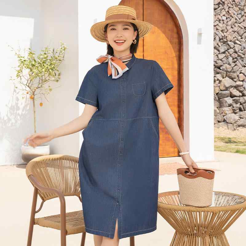 YUN 表着衣裳 通い風 黒 レディース 夏 御前上等感 小っちゃい ゆったり A伝達ルート 膝下丈 翻襟 短袖 綿混