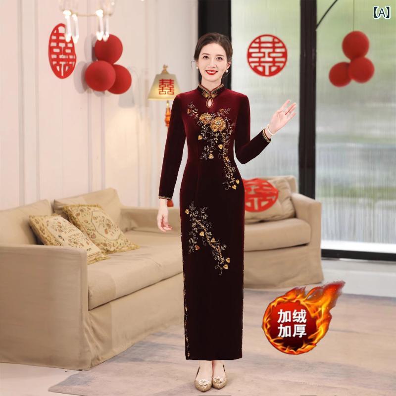 瀬戸ものお召しもの 秋冬 加? 中国風 御芽出度 お上さん服 新中式 気が大きい大きさ おっ母さん ご造作 レディース フォーマルドレス