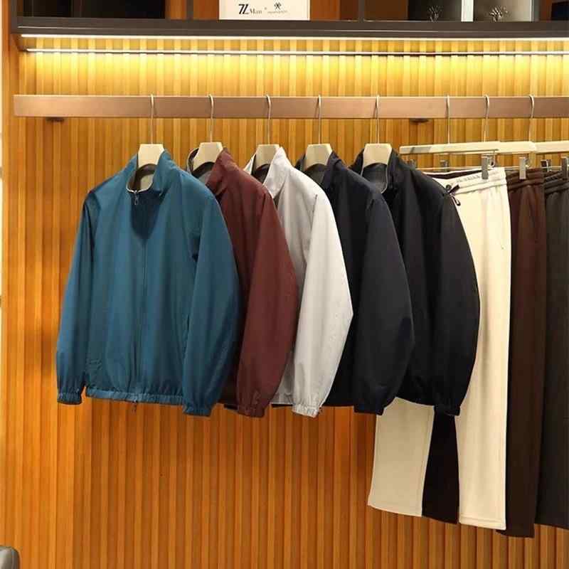 トップス メンズ 立て襟 ジップアップ ニット ジャケット アウター 紳士服 カジュアル スポーツウェア 防風 吸湿速乾 軽量 普段使い 春 秋 紺 青 緑 茶 赤|フォークBR