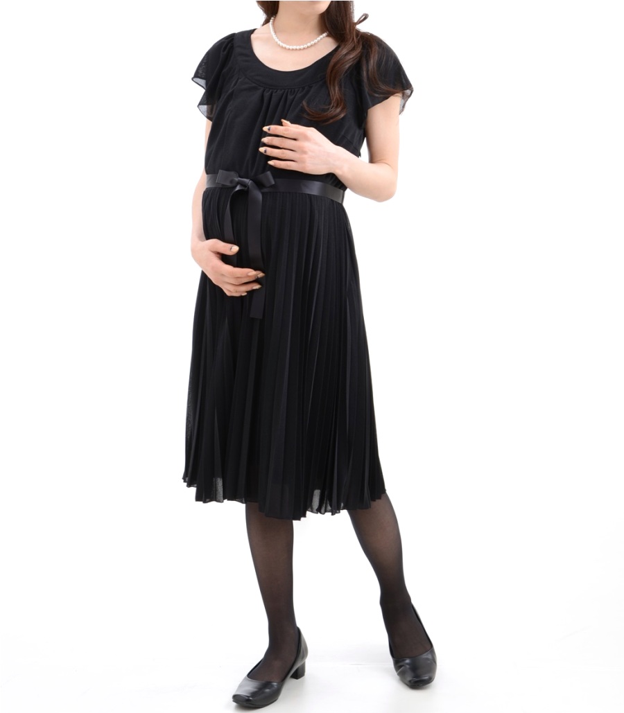 レンタル マタニティフォーマル プリーツスカートフォーマルワンピース 授乳服フォーマル 産前産後 ブラックフォーマル