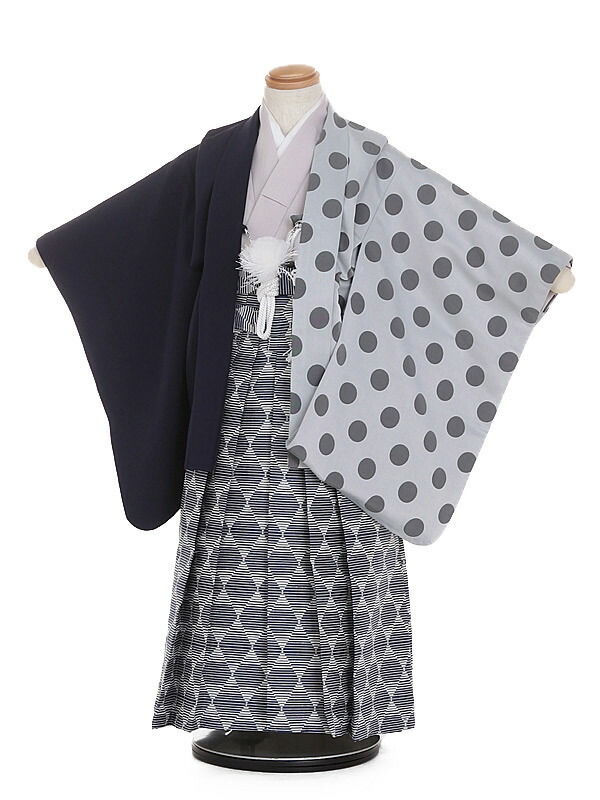 【レンタル】七五三[簡単着付け] 着物 (4歳男袴)紺×水玉模様 青系袴レンタル ドット柄 七五三レンタル 3歳 男児フルセット 95cm-105cm 753きもの 七五三着物レンタル 753レンタル はかまレンタル 袴レンタル 753はかま お正月 記念撮影 3614