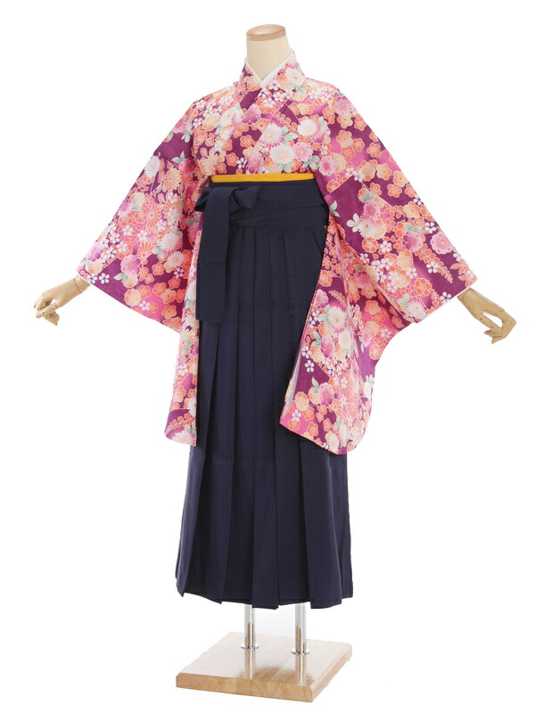 【レンタル】袴レンタル 袴 セット 卒業式 女性 二尺袖 紫地小花柄×紺袴 148～153cm 卒業袴 謝恩会 卒業式袴レンタル 小さいサイズ 低身長 小柄 女性用袴 大人用 着物レンタル 大学 専門学校 女性和装 正統派 貸衣装