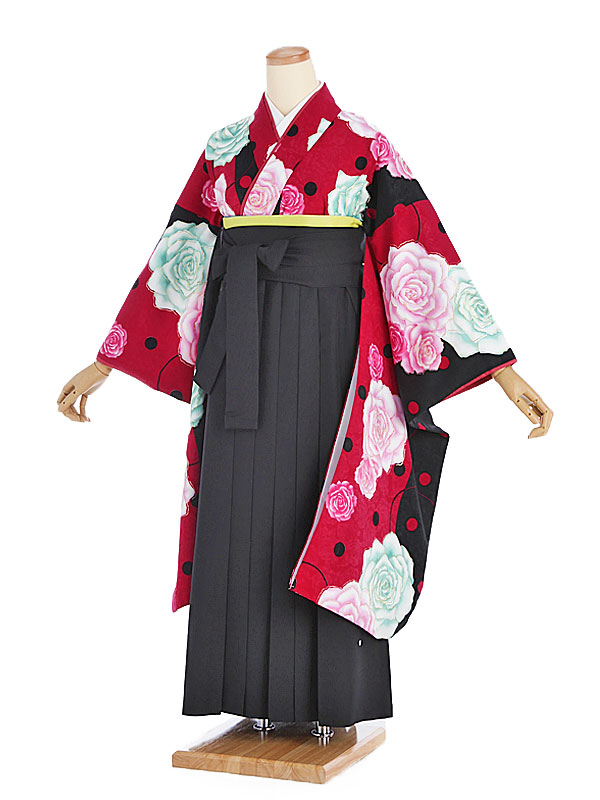 【レンタル】袴レンタル 袴 セット 卒業式 女性 ワインレッド薔薇柄×黒袴 150~155cm 卒業袴 謝恩会 卒業式袴レンタル 女性用袴 大人用 着物レンタル 大学 専門学校 女性和装 モード クール 貸衣装|マタニティ子供喪服レンタルH&H