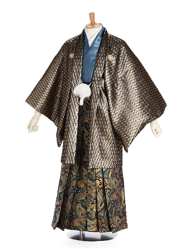 楽天市場 レンタル 男性袴レンタル 紋付き袴 ラメ入りゴールド 丸に鷹羽紋 波模様 165 170cm 成人式 メンズ 袴 卒業袴 男性用袴 大人用 着物レンタル 男性和装 貸衣装 0019 マタニティ子供喪服レンタルｈ ｈ