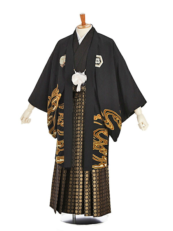 【レンタル】男性袴レンタル 紋付き袴 JAPANSTYLE チェーン付後ろ錦鯉の刺繍&times;黒金若松 175～180cm 成人式 メンズ 袴 卒業袴 男性用袴 大人用 着物レンタル 学生 男 袴セット 男袴 男性和装 貸衣装 J004 tk｜マタニティ子供喪服レンタルＨ＆Ｈ 45,370円