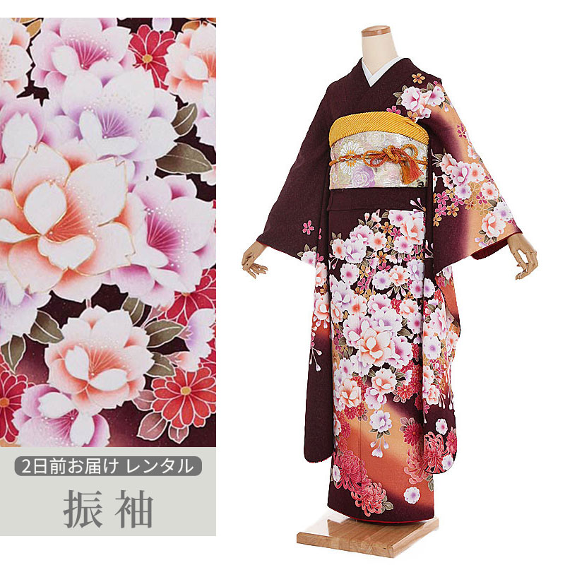 【レンタル】[成人式 振袖 レンタル] 正絹 茶系 菊 小花 着物レンタル|成人式振袖レンタル |着物 レンタル|新品足袋プレゼント|振袖フルセット|成人式振袖|振袖 草履 バッグ セット 袋帯|二十歳の集い 女性 晴れ着 160cm 163m 貸衣装 振り袖 振りそで 0177 tk｜マタニティ子供喪服レンタルＨ＆Ｈ