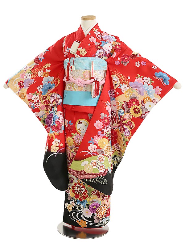【レンタル】七五三 7歳 着物 レンタル 牡丹 菊 桜 赤 フルセット 753着物 七五三着物 着物セット 足袋プレゼント 貸衣装 女の子 子供着物 お正月 ひな祭り 結婚式 753 キッズ着物 七五三レンタル きもの 結び帯 7歳 正統派 古典 Y762|マタニティ子供喪服レンタルH&H