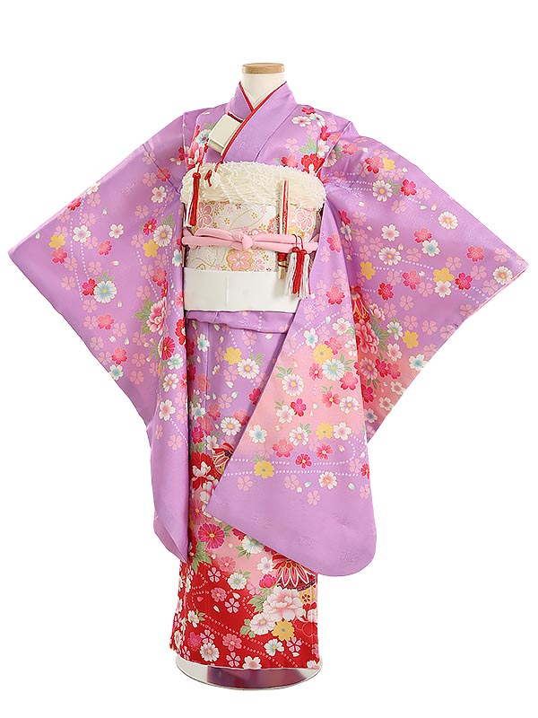 【レンタル】七五三 7歳 8歳 9歳着物 レンタル 牡丹 菊 桜吹雪 紫 ラベンダー フルセット 753着物 七五三着物 着物セット 足袋プレゼント 貸衣装 女の子 子供着物 お正月 ひな祭り 結婚式 753 キッズ着物 七五三レンタル きもの 結び帯 7歳 正統派 古典 Y763|マタニティ子供喪服レンタルH&H