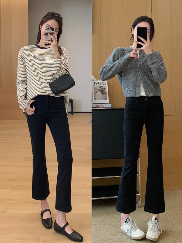 デニムパンツ レディース フレアパンツ ハイウエスト ストレッチ クロップド丈 9分丈 スリム ジーパン ジーンズ ロングパンツ 伸縮 ベルボトム シンプル ベーシック 定番 履きやすい おしゃれ きれいめ スタンダード リラックス 無地 普段
