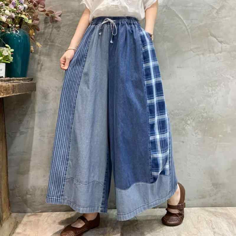デニムパンツ レディース ワイド ウエストゴム 配色 柔らかい デニム素材 ヴィンテージ風 ゆったり シルエット 大きいサイズ カジュアル スタンダード 定番 シンプル リラックス