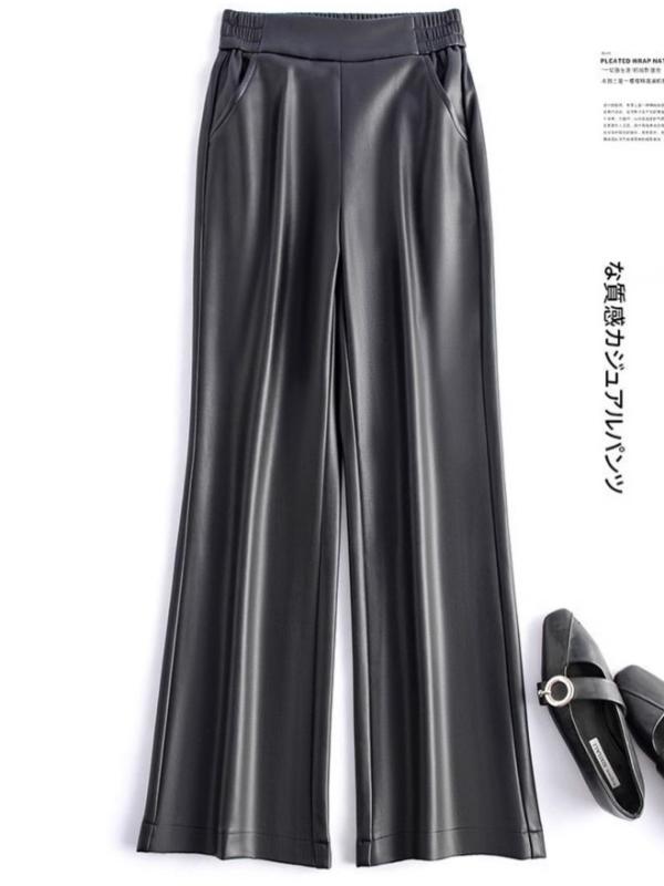 レザーパンツ レディース シープスキン 革 フレアパンツ ハイウエスト ウエストゴム ラムレザー ロングパンツ ズボン 羊革 柔らかい カジュアル きれいめ シンプル ベーシック 定番 無地 スタンダード リラックス