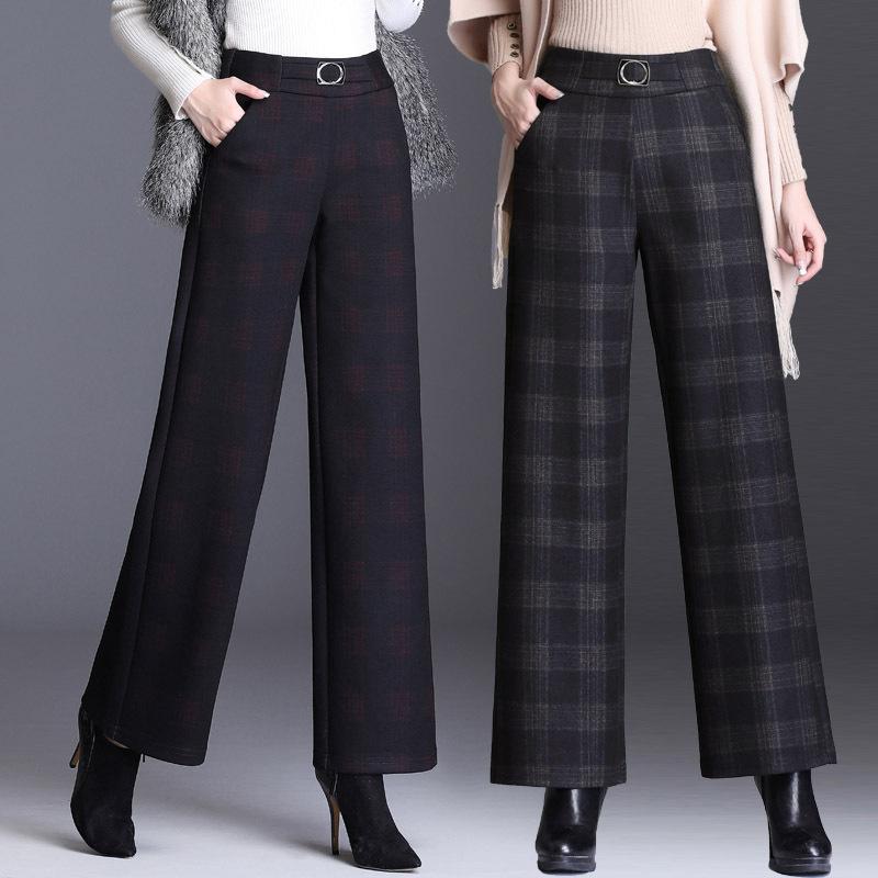 ワイドパンツ レディース 格子柄 チェック柄 ハイウエスト 大きいサイズ 厚手 ウール調 起毛素材 ストレート ゆったり 落ち感 楽ちん カジュアル きれいめ シンプル ベーシック 定番 スタンダード