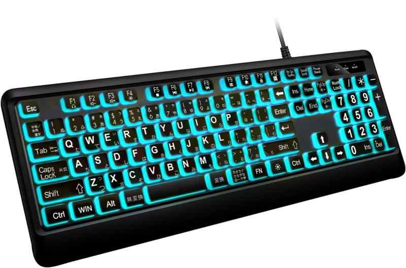 楽天市場】大きめの文字のバックライト付きキーボード、静かな