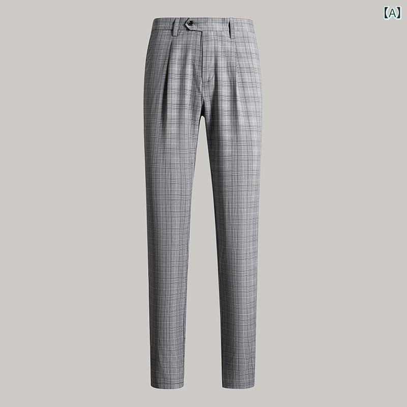 スラックス メンズ グレンチェック ビジネス ストレッチ シンプル ベーシック定番ナチュラルストレート紳士服カジュアル通勤仕事普段着行事快適上品清潔感着回し落ち着いた雰囲気日常使い