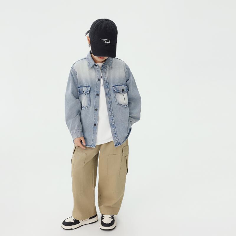 デニムシャツ 男児 長袖 カジュアル 子供服 キッズ ジュニア スタンダード シンプル ベーシック 定番 リラックス 通学 普段着 お出かけ ファッション かっこいい 動きやすい ナチュラル デニム シャツ 男の子 ライトアウター