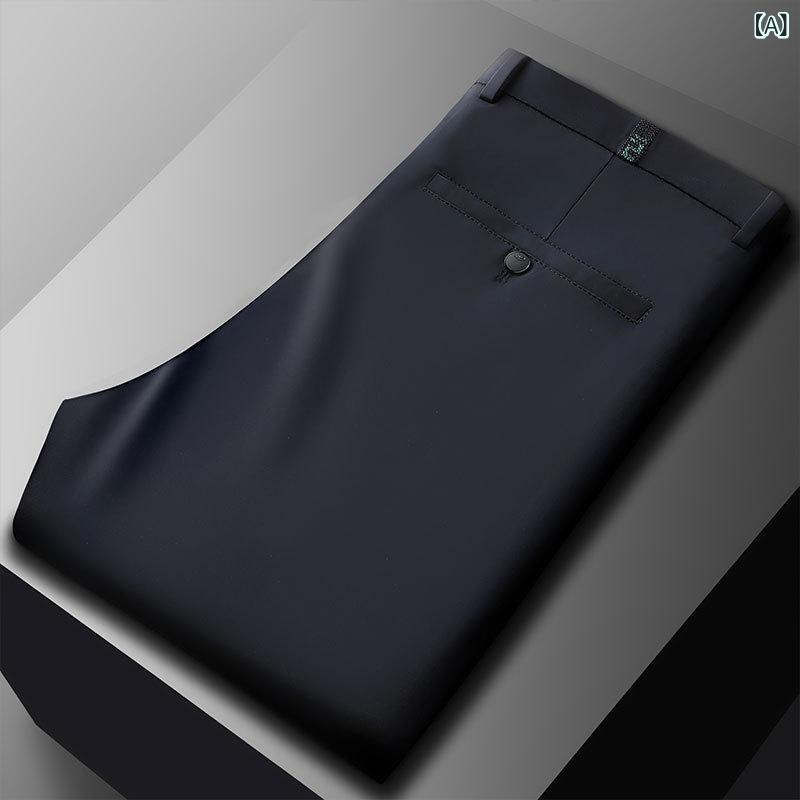 スラックス メンズ ビジネス ストレッチ スリム ストレート形状 紳士服オフィス通勤シンプルカジュアルベーシックスタンダードナチュラル無地仕事用日常使いファッションスタイルアップ清潔感