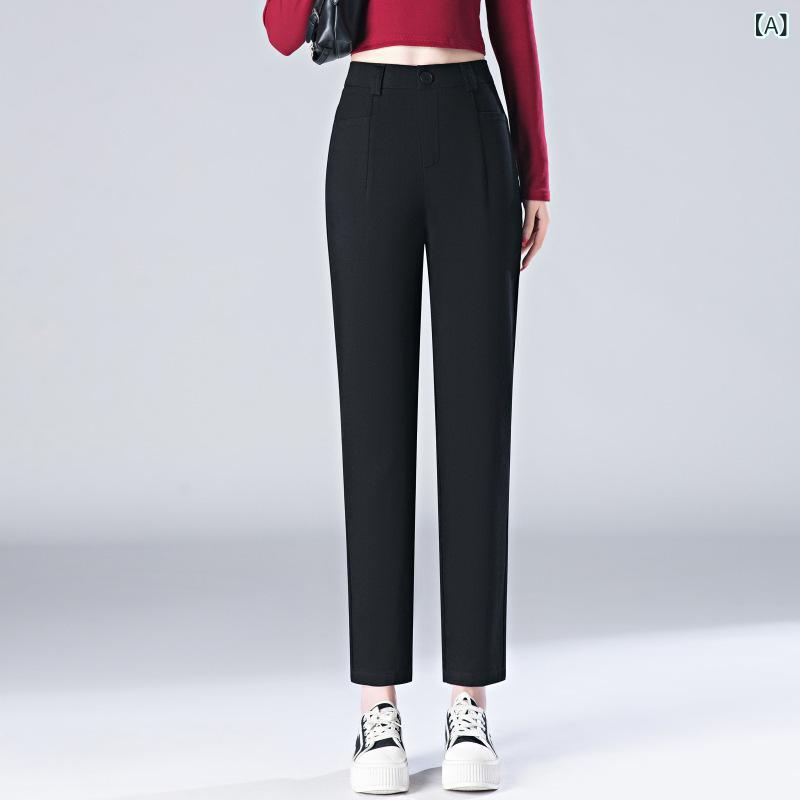 ストレートパンツ レディース ハイウエスト センタープレス ロング丈カジュアルオフィスコーデ 無地シンプルベーシック スタンダード定番ナチュラル｜mandarino