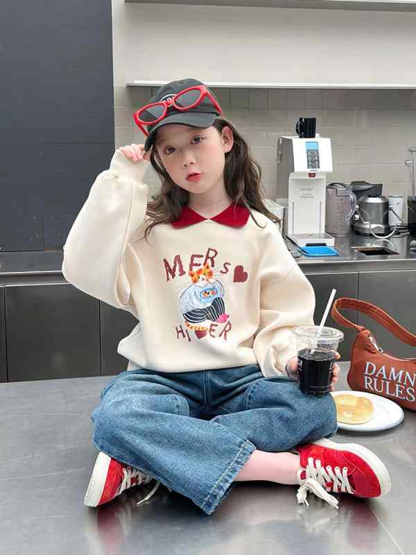 トレーナー キッズ 長袖 ポロ襟 襟付き プルオーバー 子供服 女の子 女児 おしゃれ カジュアル シンプル ベーシック スタンダード きれいめ リラックス 子ども ジュニア 通学 普段着 スタイル デイリー 定番