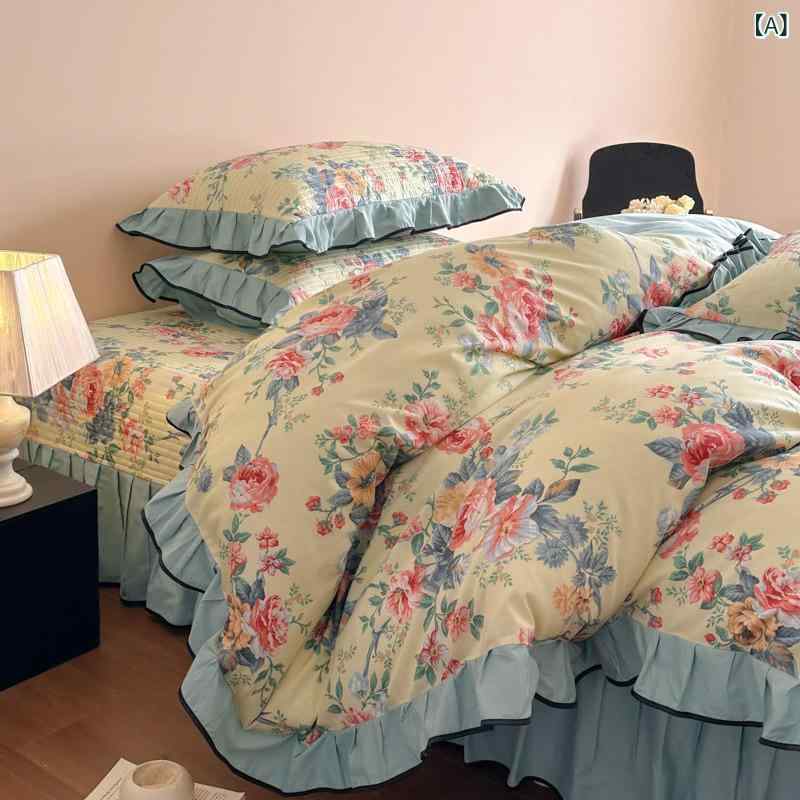 布団取りまかなう仕かける 花柄 フラウンス 住まい 北欧 ボックス席敷き妙 ピローケース状ぶくろ式寝具可愛らしい格好のいいスタンダードナチュラルシンプルベーシック窈窕たる清楚御部屋室内装飾うつり変わり日常定番心地よい貯蓄原料品感韓国表現スタイル綿織物