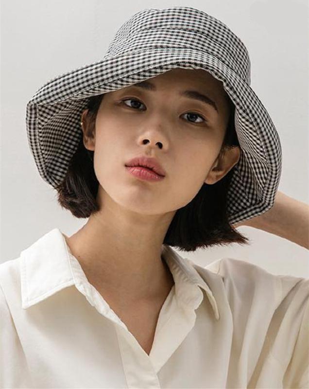 バケットハット レディース 千鳥格子 小顔効果 日よけ おしゃれ カジュアル つば広 チェック柄 シンプル ぼうし ハット 定番 きれいめ ナチュラル デイリー