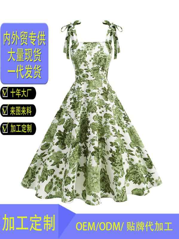 ワンピース レディース キャミソールワンピース 花柄 プリント 総柄 リボン フレア ミモレ丈 ロング丈 ノースリーブ レトロ クラシック エレガント フェミニン きれいめ カジュアル パーティー リゾート シンプル 定番