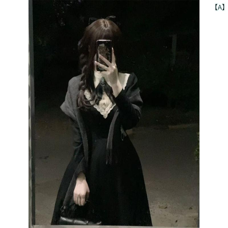 衣装 レディース ロリータ ゴシック 大修道院風 酉の方角うつり変わり膝丈半袖太陽フレア 御内儀雅びやか無地ブラックシンプルスタンダードカジュアル定番自然的