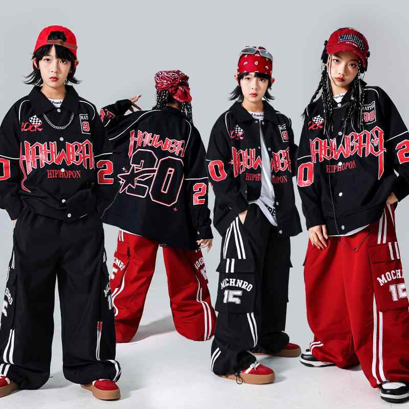 キッズダンス衣装 キッズ ヒップホップ ストリート ダンスウェア レッド セットアップ 上下セット 子供服 ジュニア 男の子 女の子 発表会 ステージ衣装 イベント 練習着 派手 カジュアル シンプル 定番