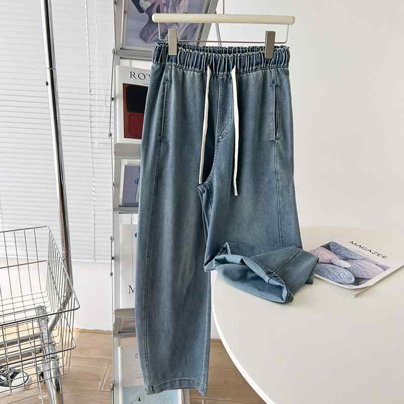 デニムパンツ レディース 夏 薄手 涼しい 柔らかい素材 カーブパンツ バナナパンツ ワイドパンツ 体型カバー フルレングス カジュアル デイリー ボトムス ウォッシュ加工 ゆったり 着回し 無地 シンプル