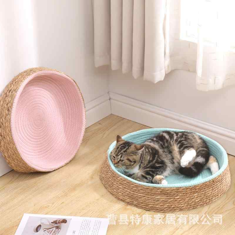 ペットベッド 生活雑貨 ラウンド型 丸型 編み込み 通気性 ペットクッション 寝床 室内用 シンプル ベーシック ナチュラル スタンダード インテリア リラックス ペット用品 犬 猫 兼用 小型犬 猫用 猫用品|mandarino