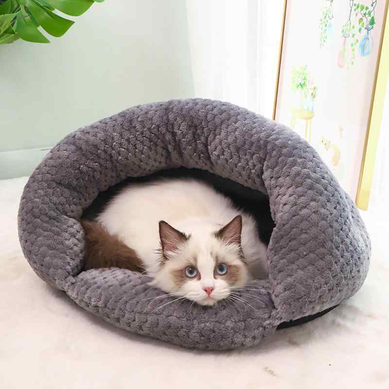 ペットベッド 犬 猫 ドーム型 ハウス スリッパ型 キャットハウス 猫ベッド 犬ベッド ペットハウス ペット用品 寝床 クッション 室内用 インテリア シンプル ベーシック スタンダード 無地 リラックス 快適 定番｜mandarino