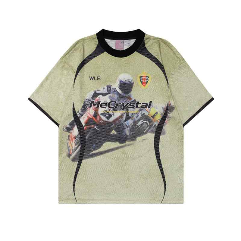 Tシャツ メンズ 半袖 プリント モータースポーツ レーシング グラフィック カジュアル スポーツ メッシュ ゆったり クルーネック シンプル 定番 ベーシック スタンダード スポーティー デイリー 普段着