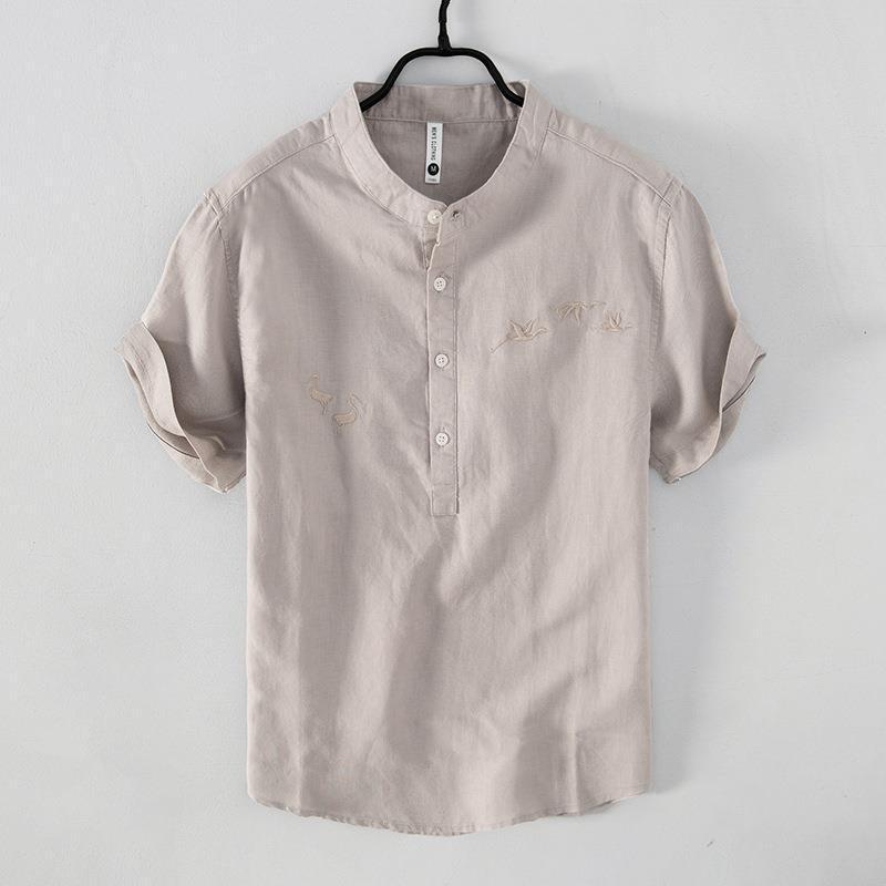 Tシャツ メンズ 刺繍 鶴 和柄 和モダン 半袖 クルーネック カットソー カジュアル シンプル 定番 スタンダード リラックス ティーシャツ 丸首 和風 刺しゅう 刺繍入り 普段着
