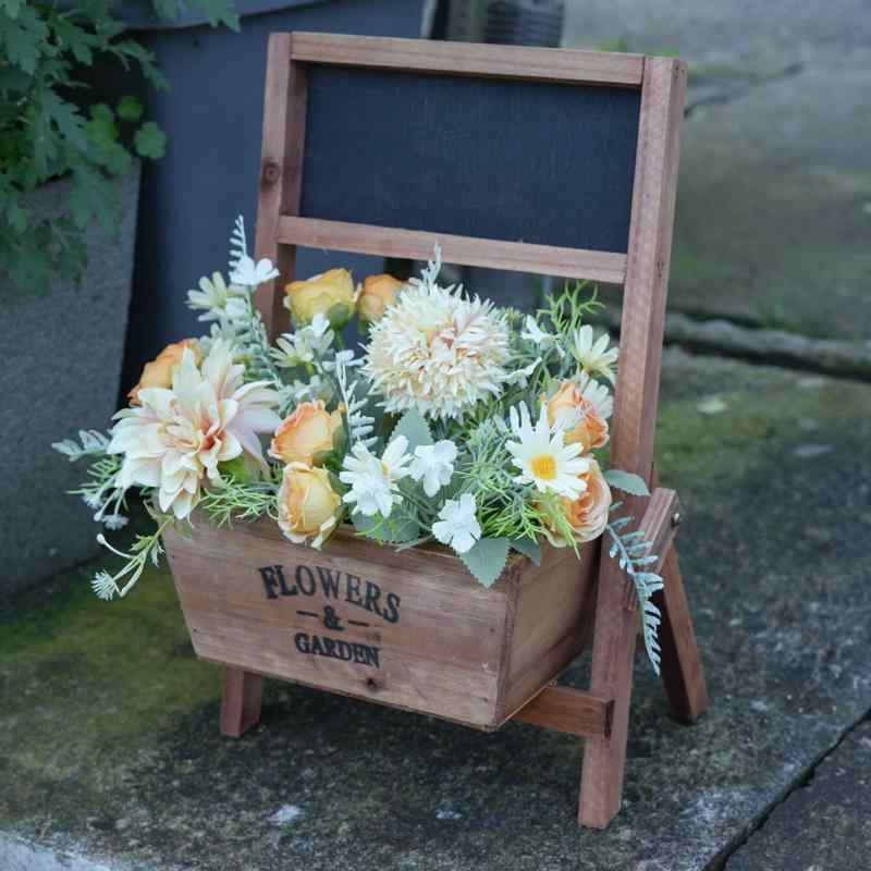 フラワースタンド 生活雑貨 木製 黒板付き 屋外 ガーデニング 庭 園芸用品 ベランダ おしゃれ 飾り棚 ディスプレイ ナチュラル アンティーク調 プランターラック ウッドラック シンプル ベーシック