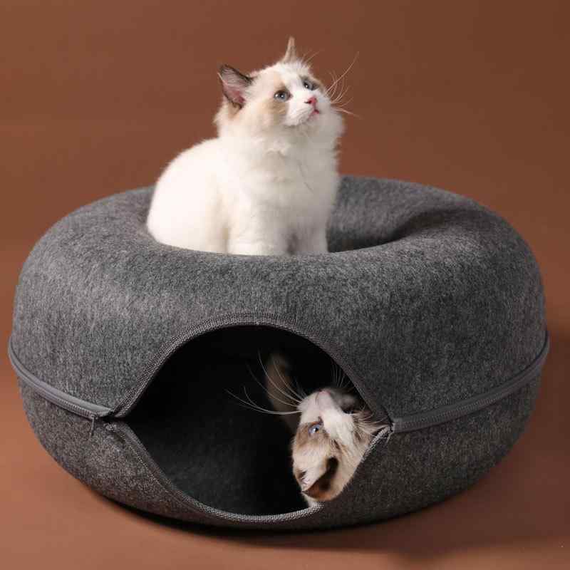 猫ベッド 生活雑貨 ドーナツ型 トンネル キャットハウス ラウンド型 遊び場 おもちゃ 隠れ家 ペットベッド シンプル ベーシック インテリア 室内用 スタンダード 定番 丸型 キャットベッド スタイリッシュ