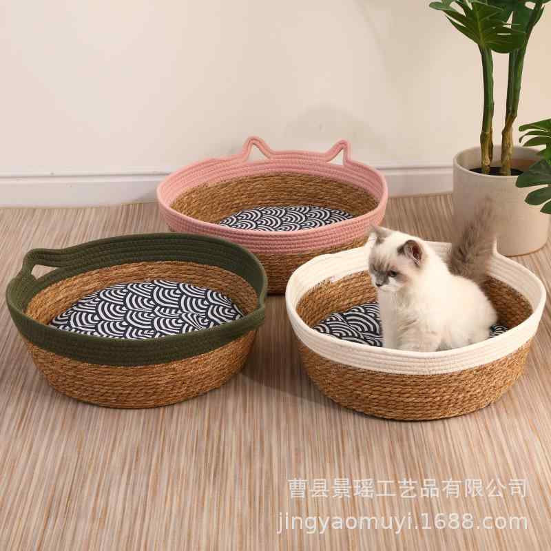 ペットベッド 生活雑貨 猫 犬 編み込み ナチュラル ラウンド型 通気性 室内用 ペット用品 猫用品 犬用品 丸型 シンプル ベーシック スタンダード 定番 快適 リラックス インテリア|mandarino