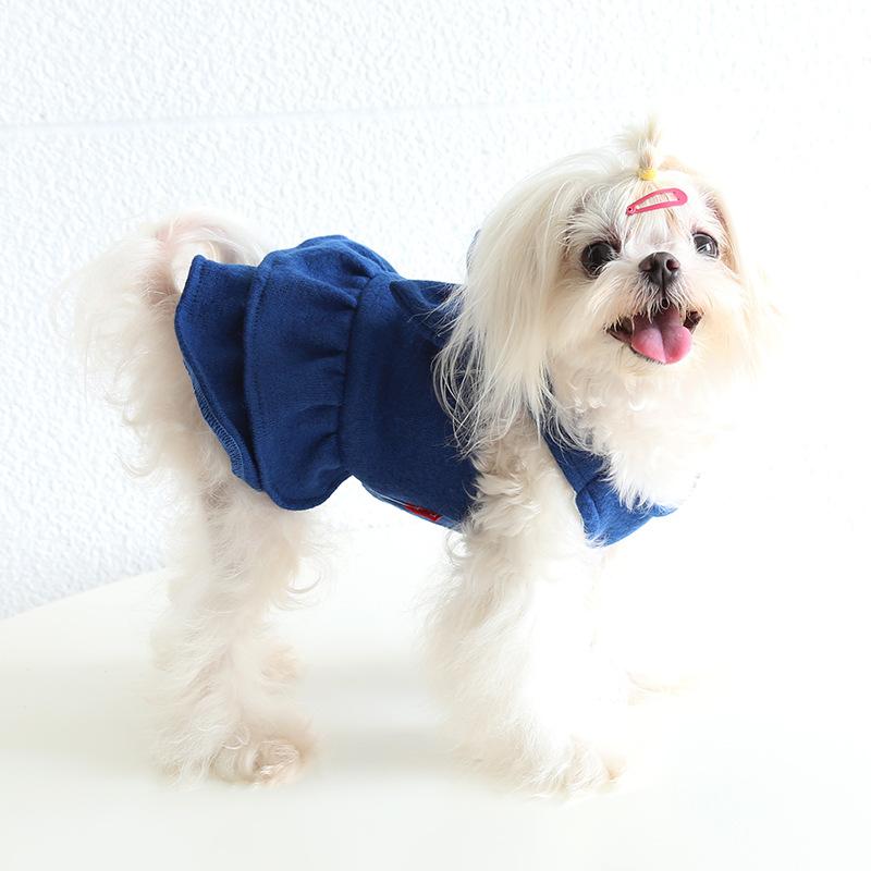 ワンピース ペット 犬服 猫服 ジャンパースカート 重ね着 背中開き リボン フリル シンプル ベーシック カジュアル かわいい おしゃれ お出かけ 散歩 ペット用品 ペットグッズ スタンダード 定番 快適