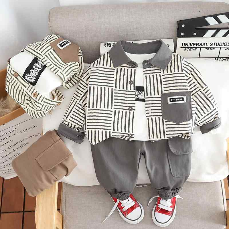 セットアップ 男児 ストライプ 長袖 シャツ パンツ 上下セット カジュアル シンプル おしゃれ ベビー服 子供服 男の子 定番 ベーシック スタンダード きれいめ リラックス