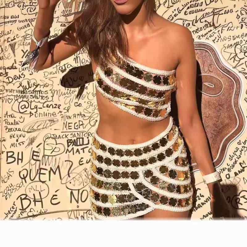 セットアップ レディース スパンコール ノースリーブ ミニスカート 上下セット キラキラ タイト セクシー パーティー イベント ダンス 衣装 キャバ ステージ 華やか きれいめ お出かけ ゴージャス 派手 シンプル｜mandarino