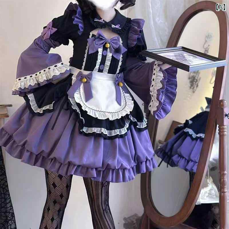 ロリータワンピース レディース 半袖 メイド服 バルーン パフスリーブ フレアとリボンの撮影や発表会の衣装スタンダードなベーシックスタイルナチュラルカジュアル