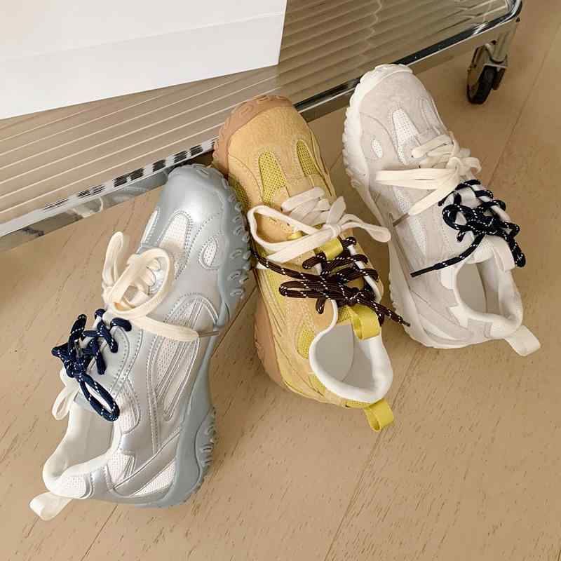レディーススニーカー 厚底ウォーキングシューズ 配色レトロスタイル クッションインソール 長時間歩いても疲れにくい 歩きやすいカジュアルシューズ コンフォートシューズ|mandarino