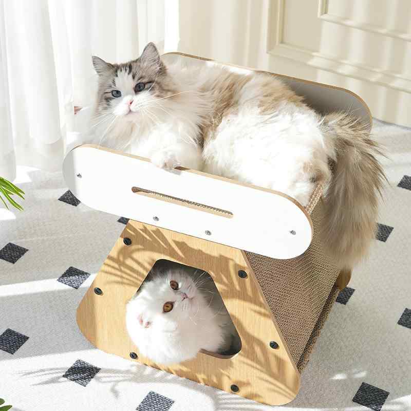 猫爪とぎ ダンボール ハウス 2段 ソファ 丈夫で耐久性に優れたストレス解消に役立つ室内遊び場 通年利用可能で運動不足解消に最適な省スペースの縦型設計と多頭飼いでも飽きずに遊べる安心の据え置き型
