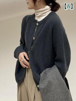 ジレー レディース 労働者の一団のど首 編み物 遊撃手丈 ゆったり 羽織り重ね着分かりやすい第一義的定番スタンダードナチュラルカジュアル長袖無地