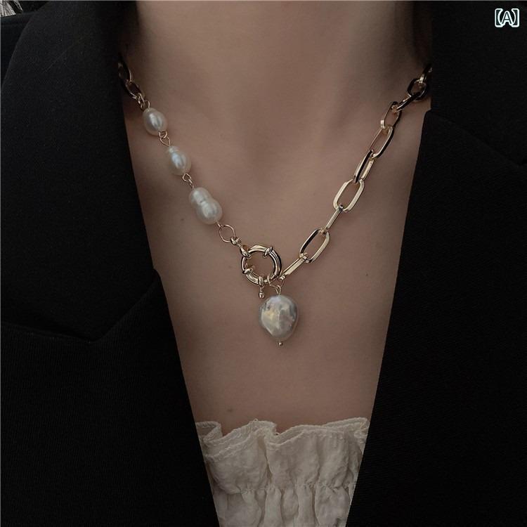 ネックレス レディース バロックパール風 ロング 鎖骨チェーン レトロ 高級感 上品 大人きれいめ結婚式二次会パーティー普段使い贈り物ギフトカジュアルフォーマル冠婚葬祭シンプルベーシックナチュラル