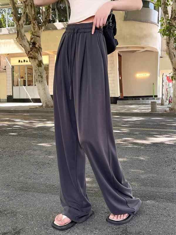 ワイドパンツ レディース 春夏 接触冷感 ハイウエスト カジュアル リラックス ロングパンツ ストレート 涼しい ゆったり ウエストゴム 無地 落ち感 涼感 ボトムス
